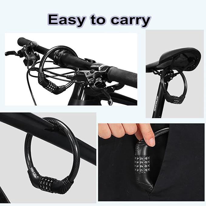 Bike Lock Cable, Heavy Duty Anti Theft Bicycle Lock Chain, Combo Bike Locks, 4 Digit Security Resettable Combination Lock Portable Code Lock Cable Bicycle Cable Locks for Bike 16 inches 2 Pcs