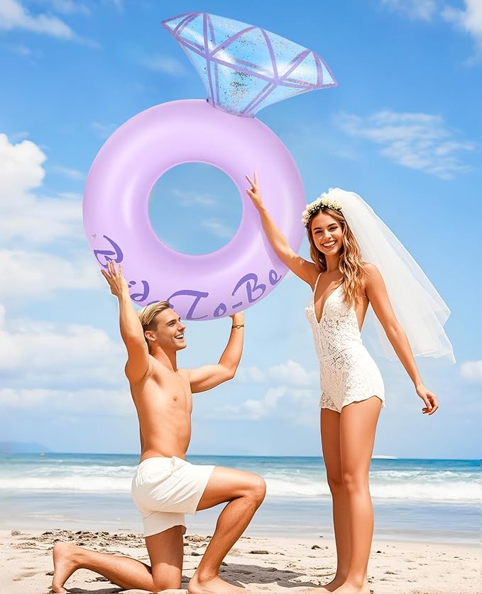 HeySplash Pool Floats, Inflatable Diamond Ring Pool Float, Large Engagement Ring Floatie for Bachelorette Party, Swim Tube River Lake Wedding Bride Stagette Decor Fun Toy Raft for Adults, Pink Blue
