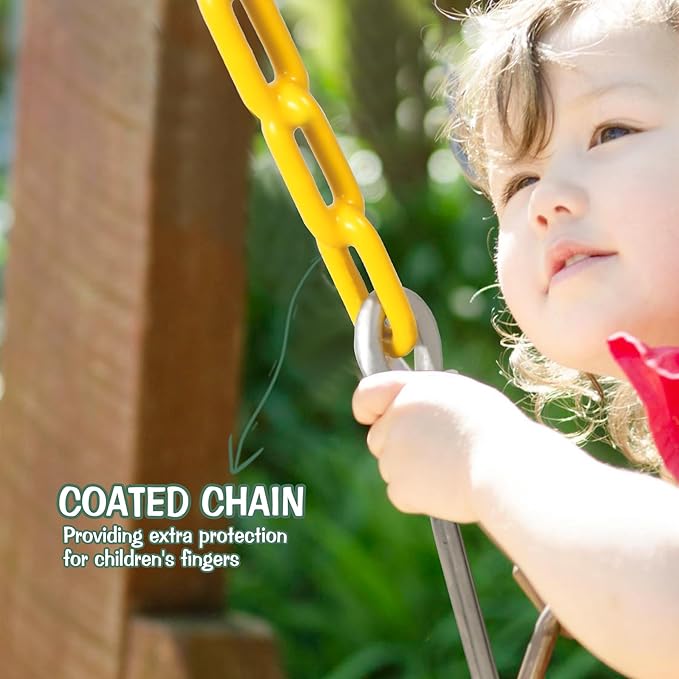 Heavy-Duty Toddler Swing with Coated Safety Chains-High Back Bucket Seat Includes Tree Straps,Hooks for Backyard, Playground,Outdoor Use (Yellow)