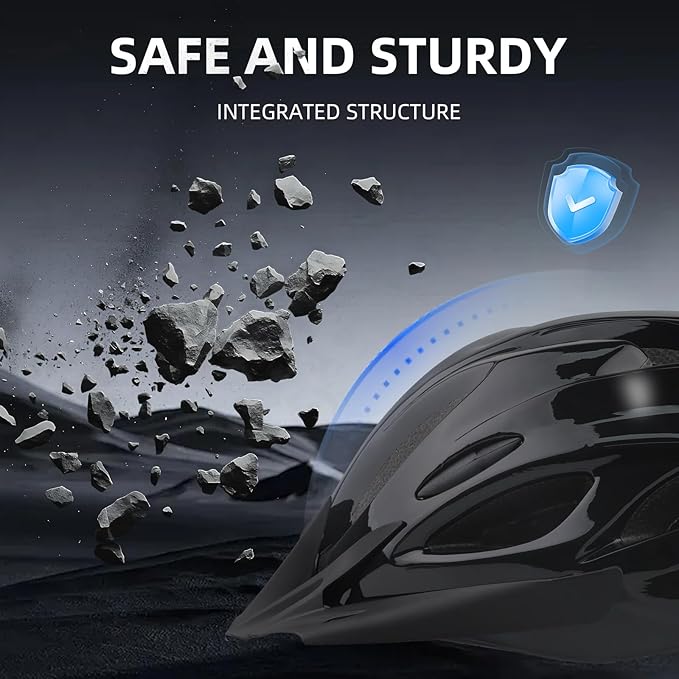 Adult Cycling Bike Helmet, Lightweight and Adjustable with Pads&Visor for Men and Women,Premium Quality Airflow Unisex Bike Helmet,Suggested Fit 57-62 cm (All Black)