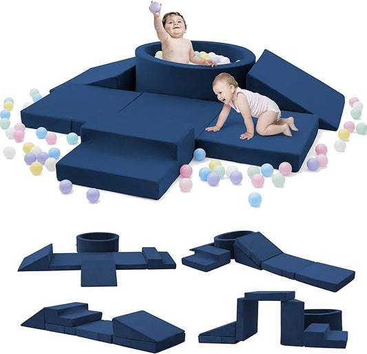 Foam Climbing Blocks with Ball Pit & Stairs for Toddlers Aged 1-3 -Soft Playset for Indoor Crawling, Foam Playground Set for Baby to Active Playing Inside -(Balls NOT Included),Navy