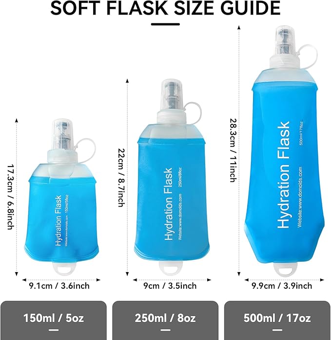 250ml Soft Flask Soft Water Bottle for Running, Hiking, Travelling, Cycling and Climbing - Blue