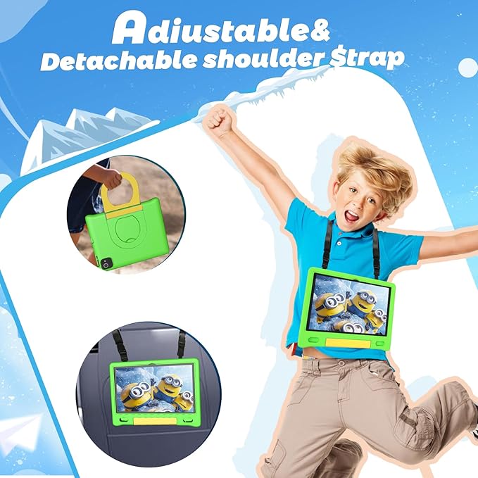 Kids Tablet 10", Android 14, 8GB+64GB (1TB Expandable), Octa-Core, 1280×800 HD Display, Dual Cameras, 12-Hour Battery, Parental Controls, Childs Tablet with Shockproof EVA Case