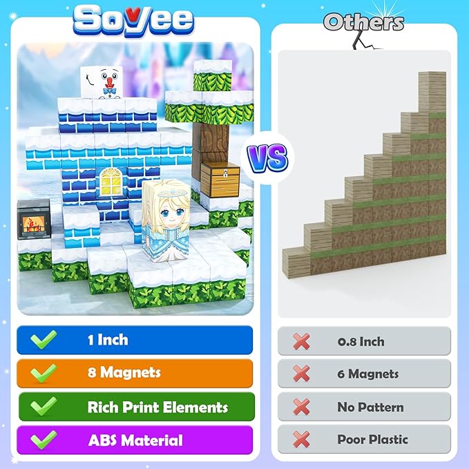 Soyee Magnetic Blocks Kids Toys - Build Mine Magnet World Set for Boys & Girls Ages 3-5 5-7 6-8 8-12 Building Sensory Toys 1'' Magnetic Cubes 3 4 5 6 7 8+ Year Old Girls Birthday Gifts