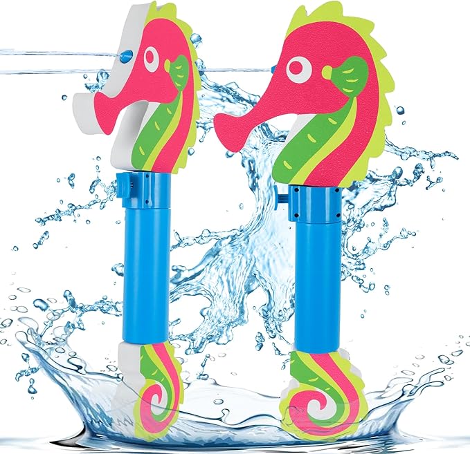 Water Gun Pool Toys for Kids, Ocean-Themed Water Blaster with Auto-Refill & Swim Float, 16oz Large Capacity for Pools, Beach, Outdoor Water Pistol Toy, Seahorse Design Ages 5+ Boys Girls