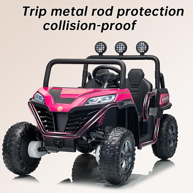 24V 2 Seater Kids Ride On Truck, 4WD Battery Powered Electric Car with Remote Control, Girls Tractor with 4x100W Powerful Motors, Bluetooth, Pink