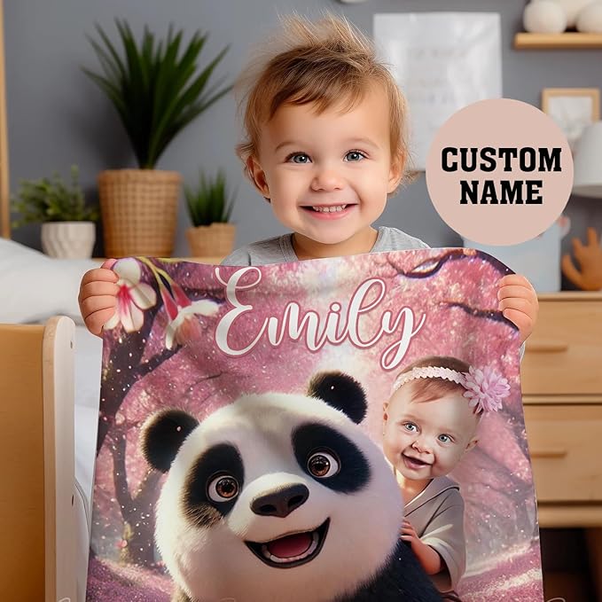 Zocoshi Personalized Panda Blanket for Girls – Custom Name & Funny Face Princess Blanket for Panda Lovers