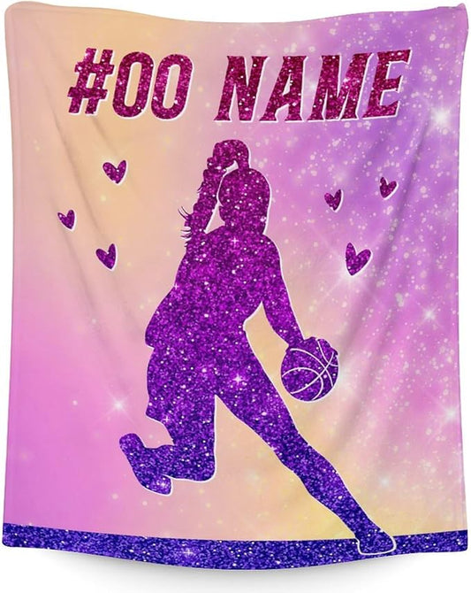 Custom Basketball Blanket Gifts for Girls- 40x50 Inches Sport Throw Blanket for Babies Kids Teens- Personalized Pink Soft Fuzzy Nap Blankets for Couch Sofa Bed