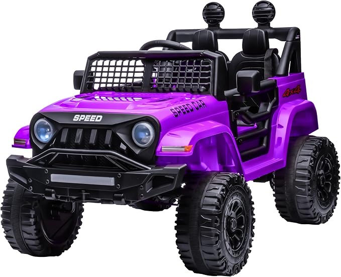 12V Ride On Car, Electric Car for Kids, Ride on Toys, Kids Cars with 3 Speeds Adjustable, Bluetooth, Parent Remote Control, Spring Suspension, AUX Port-Black (Purple, 12V-1Seater)