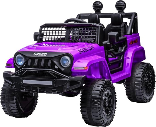 12V Ride On Car, Electric Car for Kids, Ride on Toys, Kids Cars with 3 Speeds Adjustable, Bluetooth, Parent Remote Control, Spring Suspension, AUX Port-Black (Purple, 12V-1Seater)