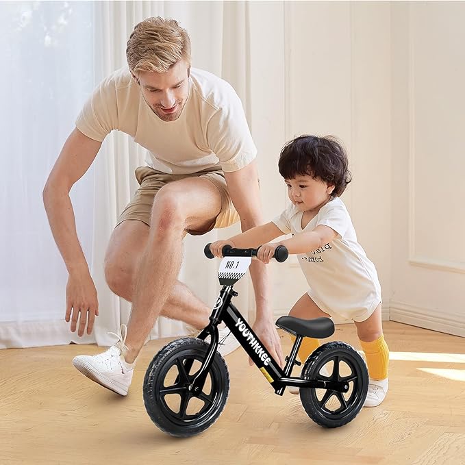 12 Inch Toddler Balance Bike for 1-3 Year Olds, No-Pedal Bike with Tool-Free Adjustable Seat, Quick Assembly, Gift for 1-3 Year Old Boys & Girls with Customizable Plate