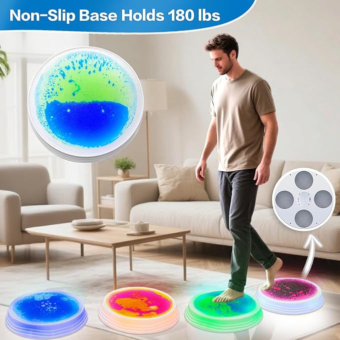 Light Up Liquid Stepping Stones - 4 Non-Slip Stepping Stones, Each with 7 LED Light Colors, Indoor Obstacle Training Balancing Stepping Stone Toys for Kids Ages 3 and Up.