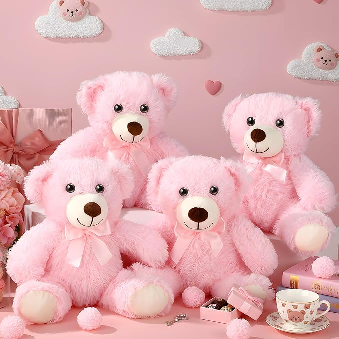 Civaner 4 Pack 14 Inches Bear Plush Stuffed Animals Operation Christmas Cute Soft Bears Gifts Bulk for Girls Boys Girlfriend(Pink)
