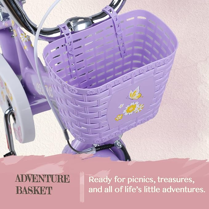 Glerc Sasha Girls Bike, 12-20 Inch Kids Bike for Children Ages 2-13 Years, Kids Bicycle with Doll-Seat & Basket & Training Wheels, Multiple Colors