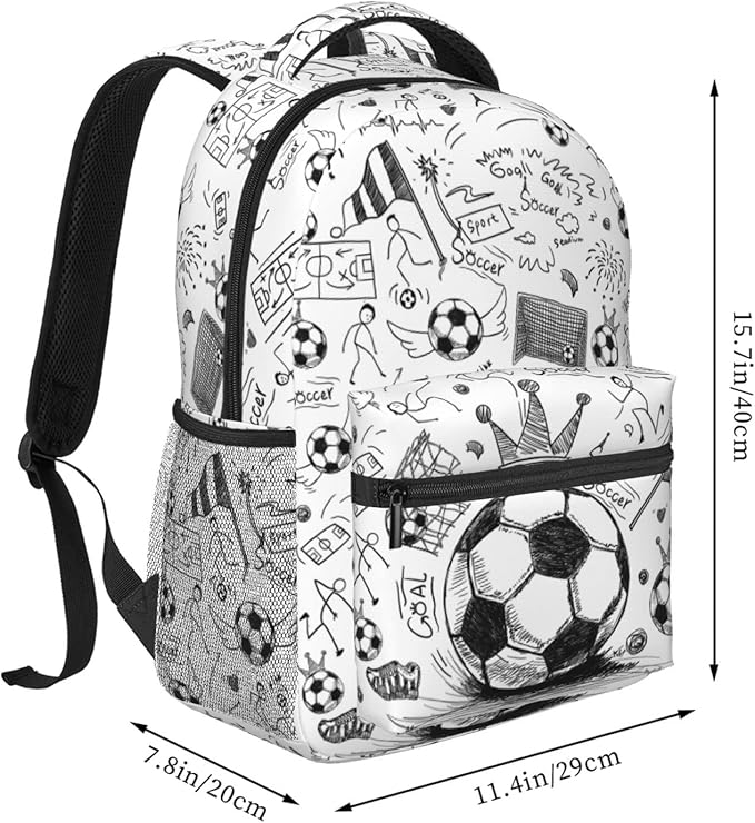 Soccer Backpack 16 Inch Football School Backpacks 3D Print Lightweight Ball Bookbag Casual Sport Daypack Travel Bag for Kids Girls Boys Men Gifts