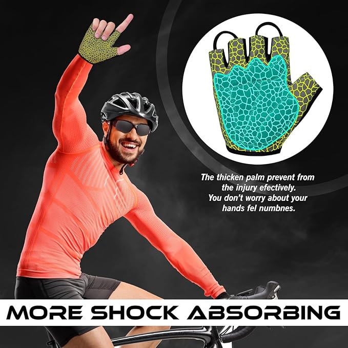 Cycling Gloves Half Finger Unisex Padded Grips Palm Bicycle Summer MTB Bike Gloves for Men Women Non-Slip Fingerless Short Mountain Bike Sports Hiking Climbing Gym