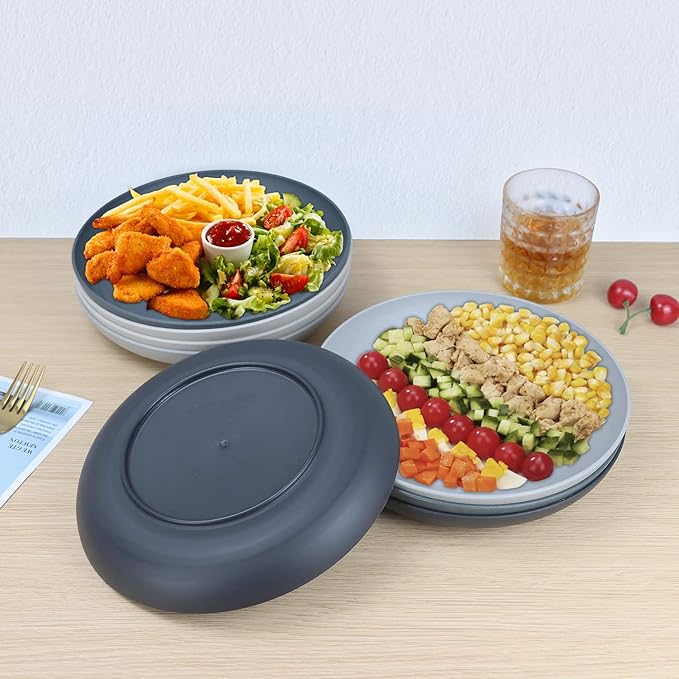 Homienly Wheat Straw Dinner Plates Set of 8-11 Inch, Alternative to Plastic, Microwave & Dishwasher Safe, Unbreakable Kids Plates with 4 Colors (Stone Grey)