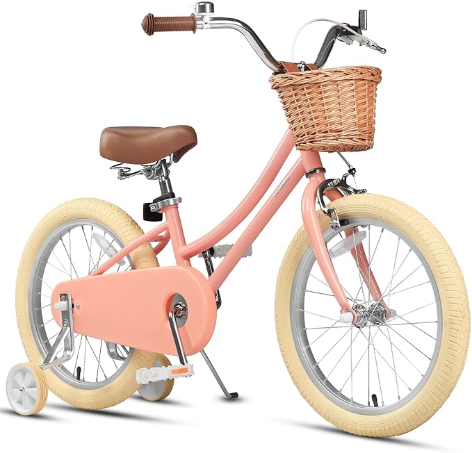 Petimini Girls Bike with Basket for 2-12 Years Old Kids, 12 14 16 18 20 Inch Bicycle with Bell Training Wheels Basket, Multiple Colors