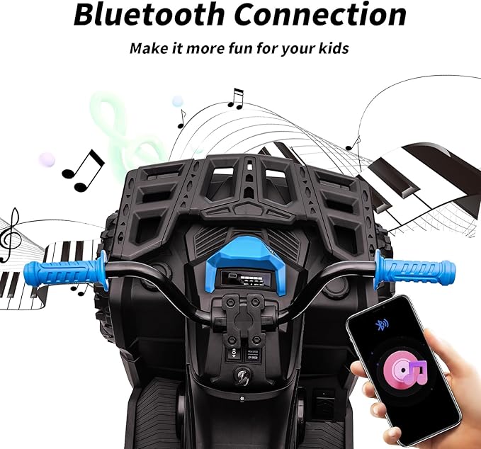 12V Kids 4 Wheeler ATV, 2-Seater Electric ATV Four Wheeler for Big Kids with Bluetooth, 14.4" Big Wheels - Blue