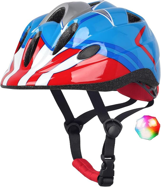 Kids Toddler Bike Helmet, Adjustable Boys Girl Helmets from Baby to Children(Age 1-8), Multi Sports for Bicycle Skate Scooter with LED Light