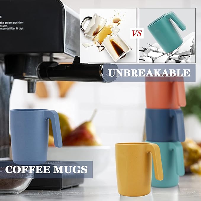 Homienly Wheat Straw Coffee Mugs, Alternative to Plastic Coffee Cups, Set of 6, Unbreakable Camping Coffee Mugs, 16 OZ Cups for Tea, Coffee, Milk, Dishwasher and Microwave Safe Kids Mug, Multi