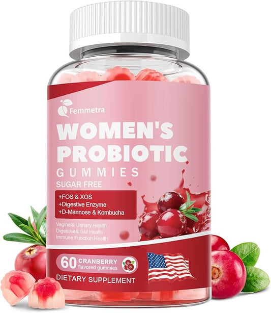 Probiotics for Women Gummies, Vaginal Prebiotics & Probiotics Gummies for PH Balance & Urinary Health, with Kombucha, Akkermansia for Digestive Health, 200 Billion CFUs, Cranberry Flavor, 60 Count