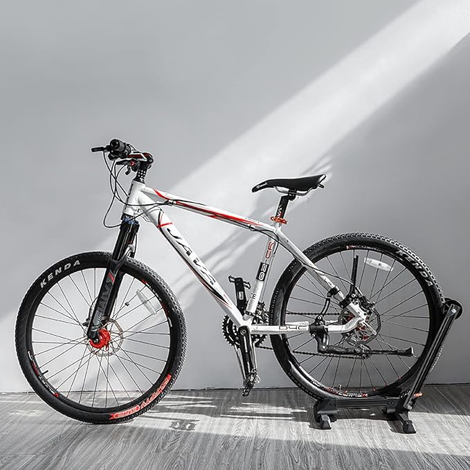 Sports Foldable Alloy Bicycle Stand Bike Floor Parking Rack Steady Wheel Holder Fit 20"-29" BikesIndoor Home Garage Cycling Storage Organizer Cycle Tires Rack Holder for Mountain and Road Bike