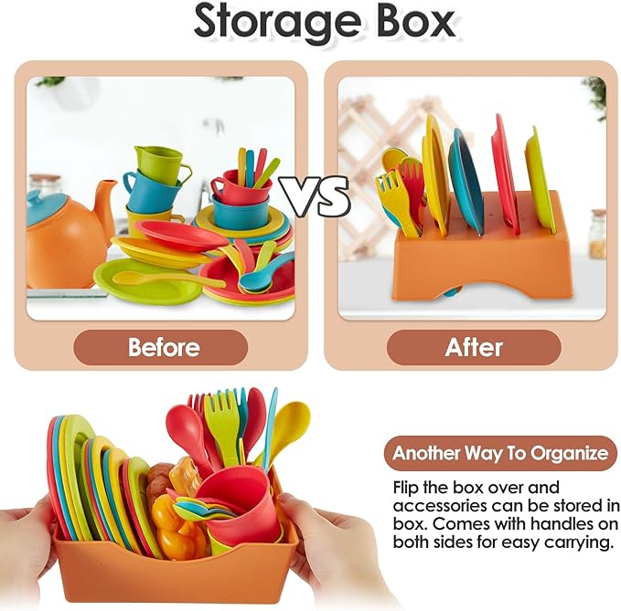 Buyger Play Kitchen Accessories, Play Dishes Plates and Utensils Tea Party Set Food Dessert Toys Gifts for Ages 3 4 5+ Years Old Kids Toddler Children