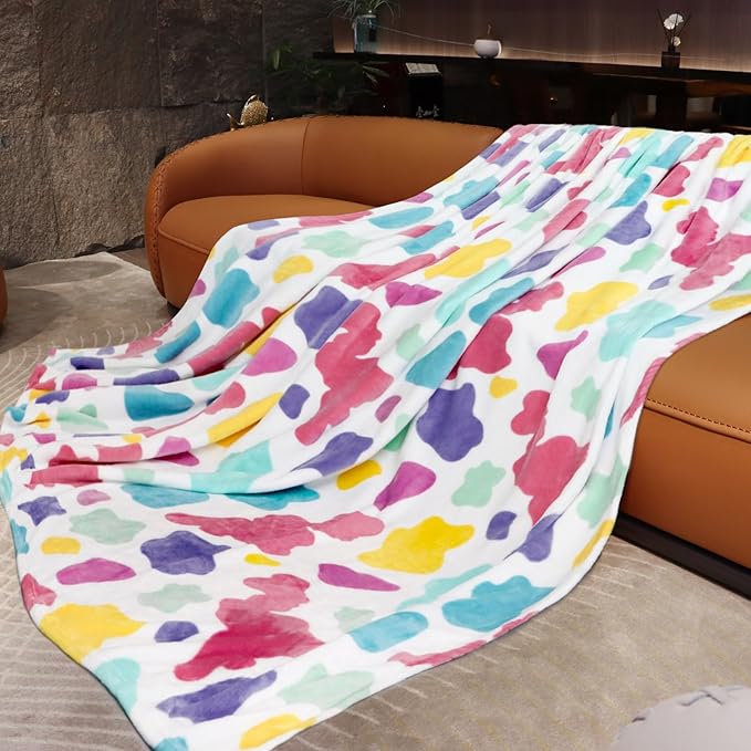 GEULAY Queen Fleece Blanket 90x90 - Lightweight Cozy Full Size Rainbow Throw for Bed, Couch, Home Decor, Multi Color Bedding for Women & Girls