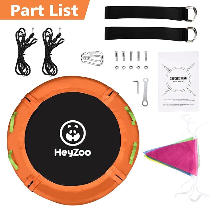 48 inch Tree Swing, Larger Saucer Flying Swing for Whole Family, 900lbs Weight Capacity, with Adjustable Hanging Straps, for Outdoor Playground, Orange