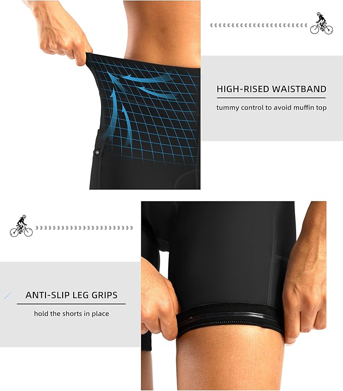 Women's 4D Padded Bike Shorts 5"/7" Riding Underwear Cycling Bicycle Road Biking Cycle Shorts for Women Zipper Pockets