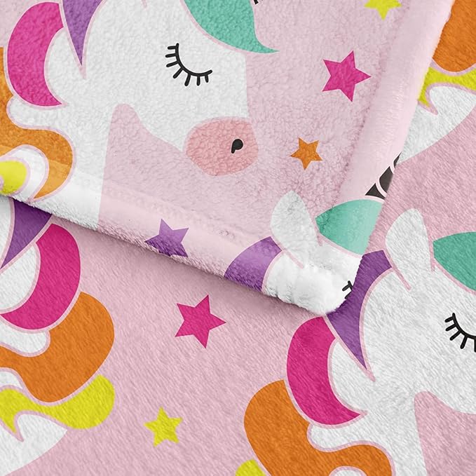 Wajade Kids Pink Unicorn Soft Fleece Blanket for Girls - Cute Unicorn Stars Throw for Couch, Sofa, Bedroom - 60"x80"