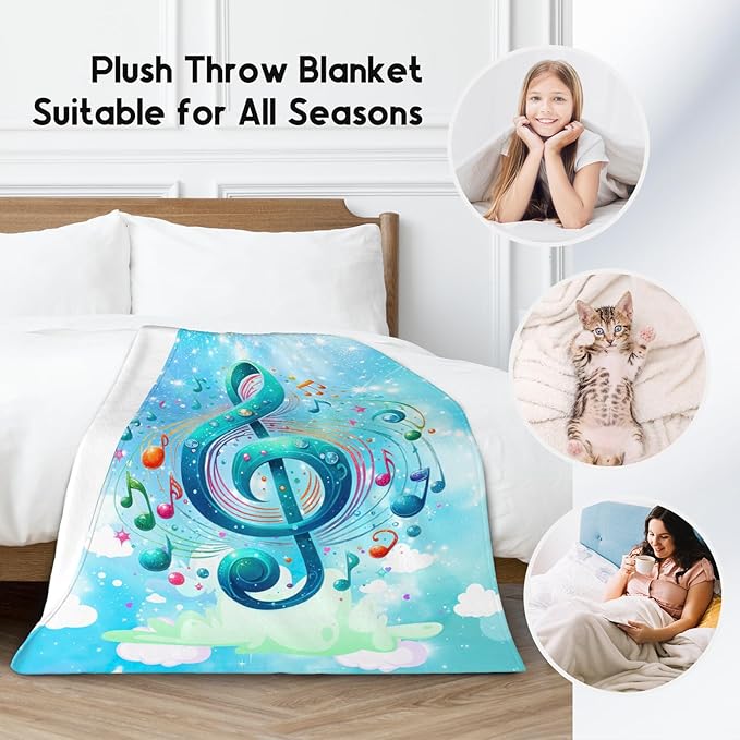 Music Blanket, Gifts for Music Lovers Girls Women, Kids Comfy Flannel Throw for Sofa Home Decor, 60"x80"