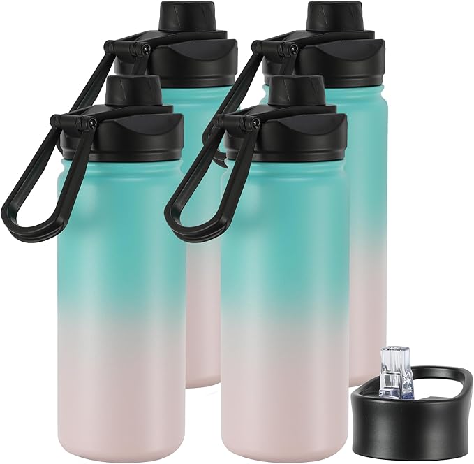 16 oz Insulated Water Bottle with Straw Lids, Stainless Steel Kids Water Bottles for School, Double Wall Vacuum Metal Water Bottle with Straw & Wide Mouth Lid, Bubble Gum 1 Pack