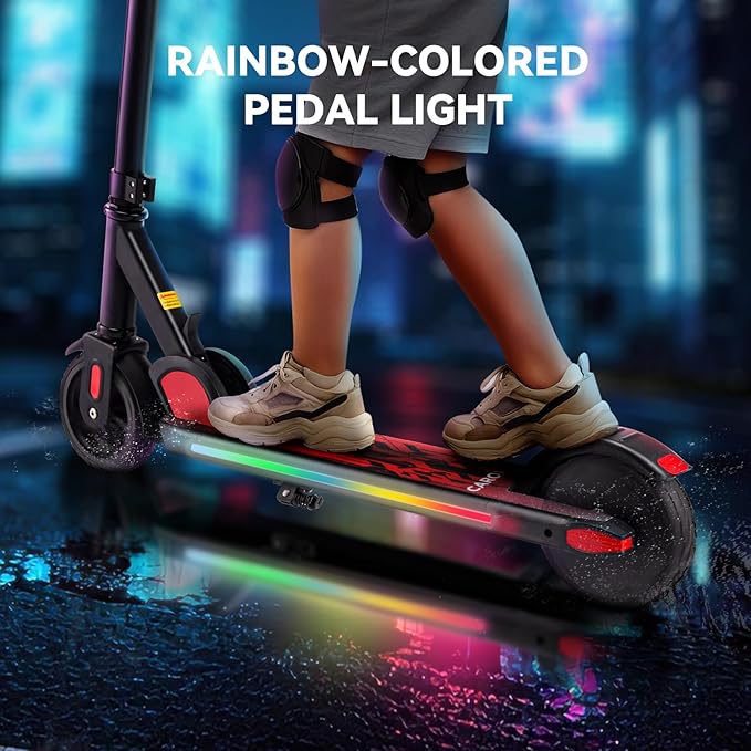 Caroma Electric Scooter for Kids Ages 6-14, 150W/180W Motor,10 MPH Max Speed & 7 Miles,Adjustable Height & Speed,Colorful Lights,LED Display,Foldable Kids Electric Scooter 132 Lbs Max Load