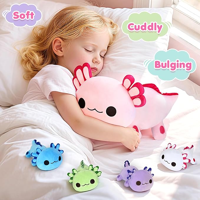 KIZZYEA Axolotl Plush Toys for Ages 0 1 2 3 4 5 6 7 8+ Year Old, Axolotl Mommy Stuffed Animal with 4 Baby Axolotls in Her Tummy, Plush Toys Set, Christmas Birthday Gifts for Baby, Toddler, Kids