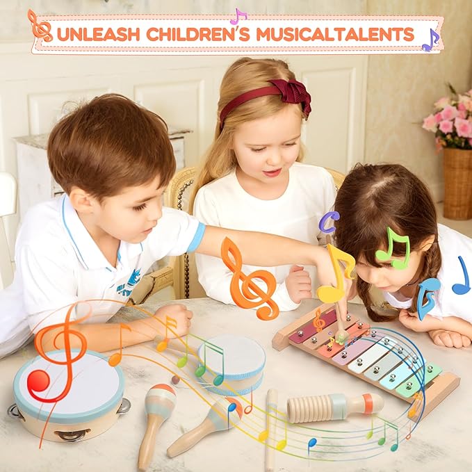 Toddler Musical Instruments,Wooden Musical Toys for Toddlers 1-3,Montessori Musical Toys for Babies 6-12 Months,Preschool Educational Baby Girl Toys,Music Toys for 1 Year Old,Christmas Birthday Gifts