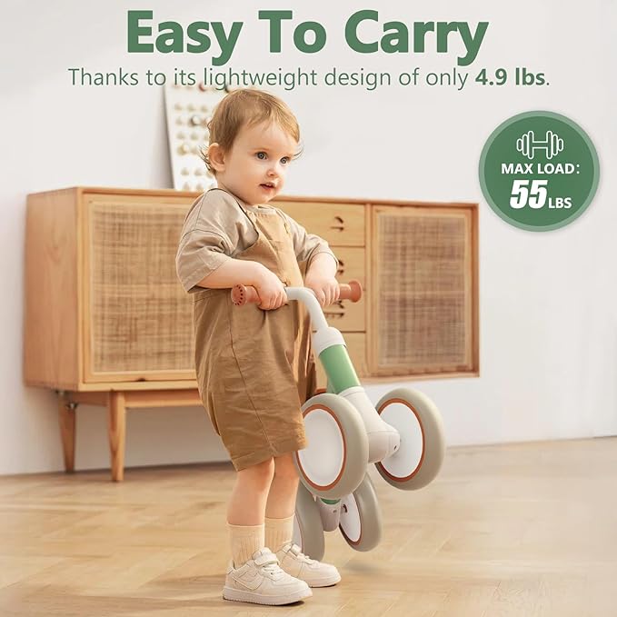 Liberry Baby Balance Bike for 1 Year Old Boys, 4 Wheels Toddler Balance Bike with Adjustable Seat, 12-24 Months Infant's First Birthday Gift (Green)