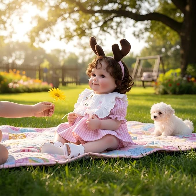 Smiling Reborn Baby Doll, 22-Inch Vinyl Realistic Newborn Baby Doll with Hand-Rooted Hair for 3+ Ages, Gifts, Collect