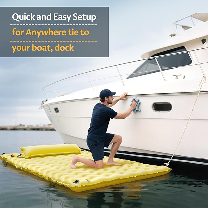 Inflatable Floating Mat/Raft/Dock/Platform, Float with Non-Slip Wave Pattern and Dual Headrest, Multi-Person Water Floating for Pool, Beach, Lake, River, and Ocean Fun