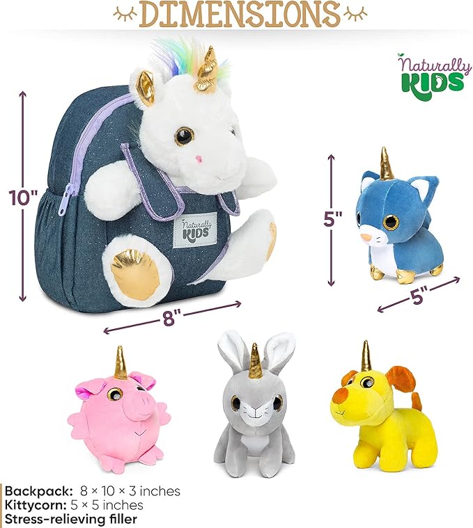 Naturally KIDS Toddler Unicorn Backpack w Plush Unicorn Toys, Gifts for 2-5 Year Old Girls, Toddler Backpack