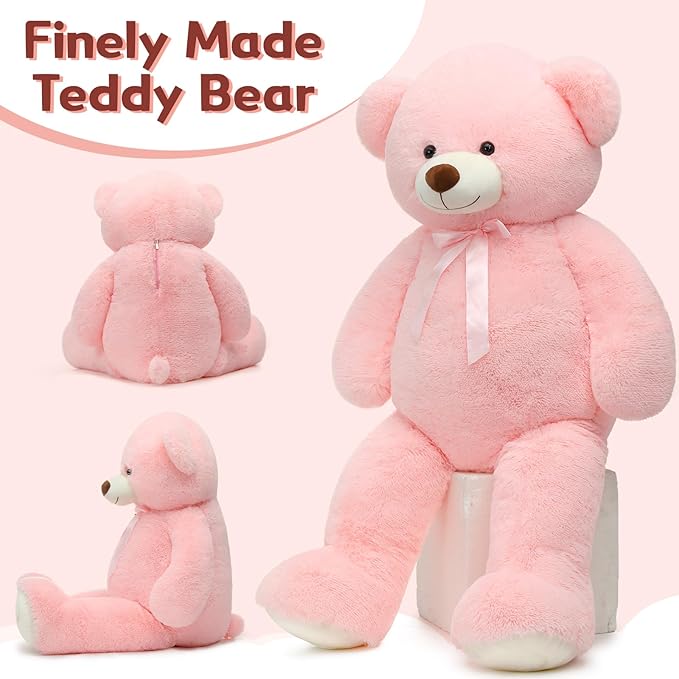 Tezituor 59” Pink Big Teddy Bear, 5ft Giant Stuffed Animal Plush,Soft Bear Gifts for Christmas, Birthday,Valentine, Baby Shower