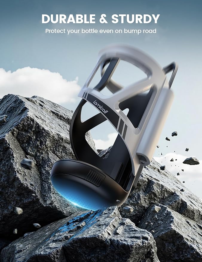 Lamicall Bike Water Bottle Holder - [Tracker Storage] [Adjustable Spring Design] Bike Cup Holder, Bicycle Drink Cage, Cycling Bike Water Bottle Cage with Screws Tool, for 2.28-3.39" Diameter Bottles