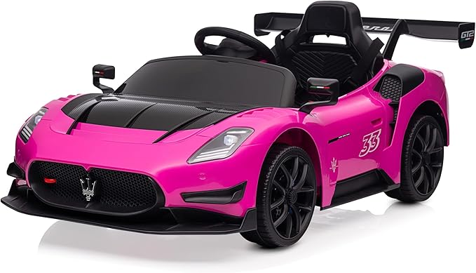Kidzone 12V Ride On Car for Kids,Licensed Maserati GT2 Electric Battery Powered Sports Car Toy w/Remote Control & Manual Drive, LED Lights, Bluetooth & USB & AUX Port - Pink