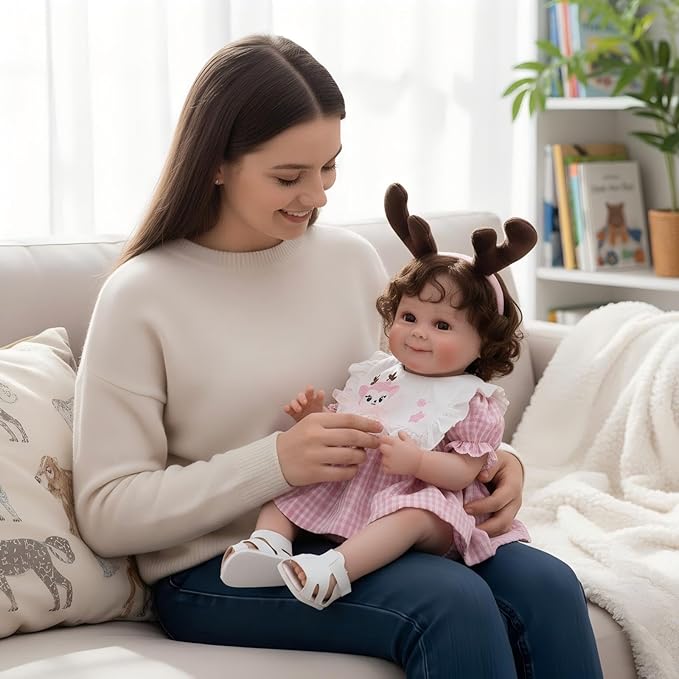 Smiling Reborn Baby Doll, 22-Inch Vinyl Realistic Newborn Baby Doll with Hand-Rooted Hair for 3+ Ages, Gifts, Collect