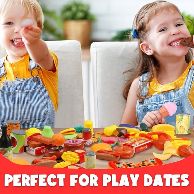120 Piece Deluxe Pretend Play Food Toy Tasty Treats Plastic Cooking and Grocery Shopping Assortment Set
