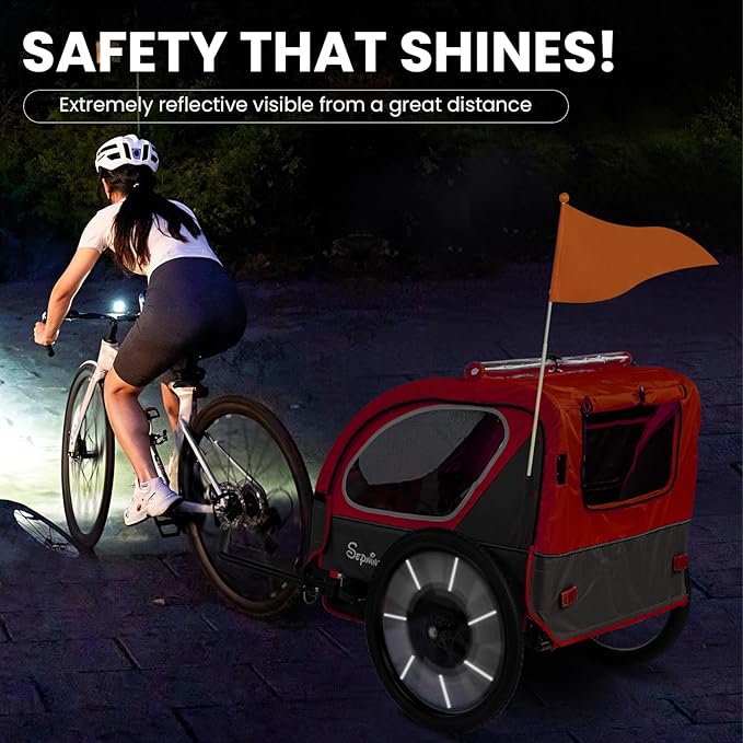 Sepnine Kids Bike Trailer, 2 in1 Canopy Carrier Converts to Pushcart Suitable for 1 to 2 Toddlers, Kids, Quick Attach to Bike, Foldable, with 5-Point Harness and Storage Bags