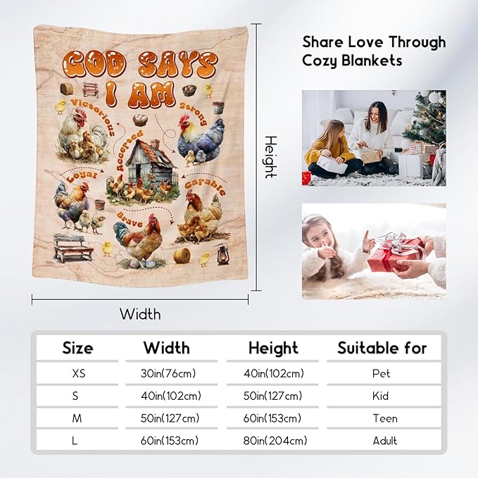 Chicken Gifts for Women Adults & Kids, Inspirational Throw Blanket - Fleece, Warm & Cozy, 60"x80"
