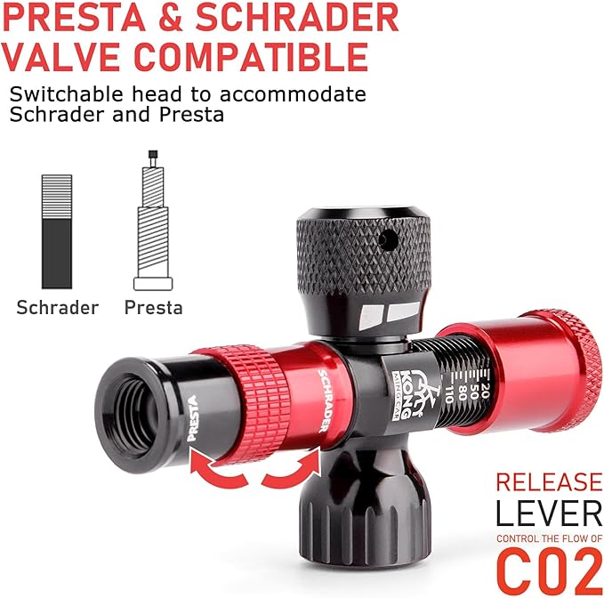 CO2 Inflator Kits with 6 X 16g / 25g CO2 Threaded Cartridges for Bike Tires, Presta and Schrader Valve Compatible, CO2 Bike Tire Pump for Mountain and Road Bicycles