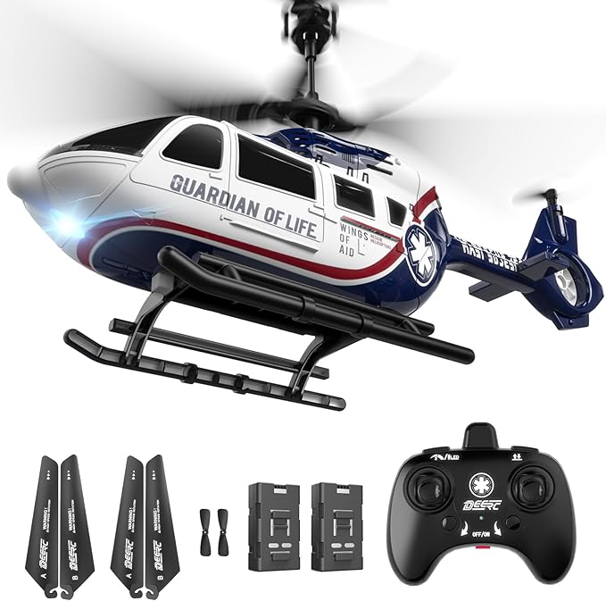DEERC RC Helicopter,Rescue Remote Control Helicopter for Kids & Adults,Toys Helicopter with Altitude Hold, One Key take Off/Landing, LED Light, Low Battery Reminder, Gift for Boys Ages 8-12